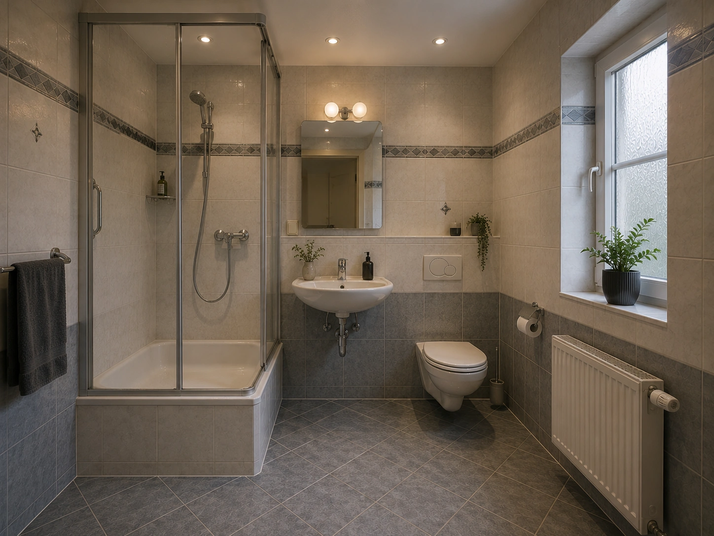 Alte Dusche mit hohem Einstieg vor der Sanierung