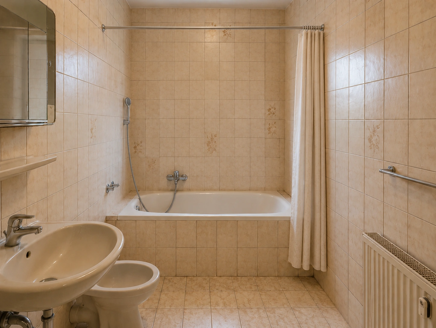 Altes komplettes Badezimmer vor der Sanierung